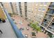 This aerial view showcases the building's beautiful courtyard with fountains and seating areas at 1064 N Tamiami Trl # 1604, Sarasota, FL 34236