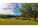 Scenic pond view surrounded by lush greenery and mature trees, creating a tranquil and picturesque landscape at 1208 Oak Hammock Rd, Sarasota, FL 34240