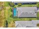 Aerial shot displaying a house with a screened-in pool, well-kept lawn, and landscaping from an elevated perspective at 17675 Azul Dr, Lakewood Ranch, FL 34202
