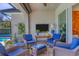 Covered lanai with comfortable seating, offering a tranquil view of the pool area at 17675 Azul Dr, Lakewood Ranch, FL 34202
