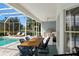 The covered outdoor dining area features golf course views and access to the summer kitchen at 4104 Las Palmas Way, Sarasota, FL 34238