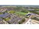 Expansive aerial view showcasing an golf center with driving range surrounded by homes and commercial properties at 471 Gilman N Ct, St Petersburg, FL 33716