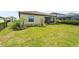 Spacious backyard features lush green grass, decorative landscaping, and a screened in patio at 5406 Coral Reef Way, Lakewood Ranch, FL 34211
