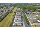 Community aerial view showcasing the neighborhood layout and proximity to green spaces and a pond at 5532 River Sound Ter, Bradenton, FL 34208