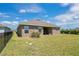 Spacious backyard with lush lawn, stepping stones and view of covered patio and exterior of home at 16139 69Th E Ln, Parrish, FL 34219