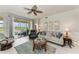 Light filled living room with access to lanai, neutral paint and tiled floors at 23261 Banbury Way # 501, Venice, FL 34293