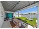 Inviting outdoor patio with dining area overlooking a sparkling pool and artificial turf at 3711 118Th W St, Bradenton, FL 34210