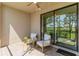 Relaxing outdoor patio featuring comfortable seating and a picturesque view of the golf course and lake at 5664 Palmer Cir # 102, Bradenton, FL 34211