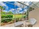 Relaxing screened-in patio with comfortable seating and views of lush landscaping and the golf course at 7507 Preserves Ct # 7507, Sarasota, FL 34243