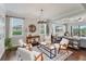 Bright living room with a chandelier, modern furniture, and large windows at 11435 Apple Tree Cir, Bradenton, FL 34211