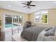 This bedroom features a ceiling fan, a sitting area and access to the pool area at 1248 Northport Dr, Sarasota, FL 34242