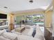 Inviting living room featuring seamless access to screened pool with waterfront views at 1248 Northport Dr, Sarasota, FL 34242