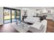 Bright living room featuring modern decor, stylish furniture, hardwood floors, and sliding glass doors to the backyard at 4308 Fly Rod Ter, Parrish, FL 34219