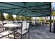 Outdoor dining space with ample seating, shaded by a modern awning, perfect for gatherings at 4308 Fly Rod Ter, Parrish, FL 34219