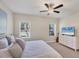 Comfortable bedroom with natural light, a ceiling fan, and a view of the outdoors at 12710 Coastal Breeze Way, Bradenton, FL 34211