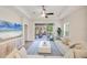 Bright living room showcases neutral decor, tile floors, a tray ceiling, and access to the lanai at 12710 Coastal Breeze Way, Bradenton, FL 34211