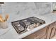 Close-up of a kitchen cooktop with stone countertops and backsplash at 17502 Savory Mist Cir, Bradenton, FL 34211