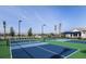 Active community pickleball courts, with a scenic lake view and lush landscaping, offering a great recreational amenity at 18044 Cherished Loop, Bradenton, FL 34211