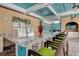 Modern bar area with granite countertop, seating, and tropical decor, ideal for social gatherings and relaxation at 319 Compass Point Dr # 201, Bradenton, FL 34209