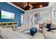 Elegant living room with a coffered ceiling, blue accent wall, and spiral staircase views at 319 Compass Point Dr # 201, Bradenton, FL 34209