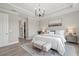 Comfortable bedroom featuring neutral tones, a tufted headboard, and a decorative bench at 2818 Starwood Ct, Lakewood Ranch, FL 34211