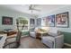 Comfortable home office area with pullout sofa chairs, a desk, and vintage posters on the wall at 4211 73Rd E Ter, Sarasota, FL 34243