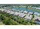 An aerial shot reveals a home with a pool nestled among well-manicured lawns and mature trees near a lake at 6317 Rivo Lakes Blvd, Sarasota, FL 34241