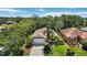 An aerial shot reveals this charming home's manicured lawn, lush landscaping, and ideal location in a tranquil neighborhood at 7439 Sea Island Ln, University Park, FL 34201