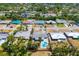 Wide aerial shot showcases the neighborhood with well-maintained homes and lush landscaping, offering a serene setting at 2311 Sunnyside Pl, Sarasota, FL 34239