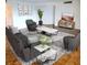Staged living room with contemporary furniture, stylish decor, and a gray patterned rug at 435 S Gulfstream Ave # 605, Sarasota, FL 34236