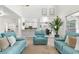 Bright, open-concept living room with high ceilings and stylish, comfortable seating, with an open connection to the kitchen at 5915 43Rd E Ct, Bradenton, FL 34203