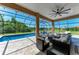 Screened-in outdoor living space with a beautiful pool and comfortable seating at 618 148Th Ne Ct, Bradenton, FL 34212