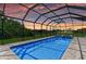 Screened pool with a spa and view of green backyard and a glimpse of the lake beyond at 618 148Th Ne Ct, Bradenton, FL 34212