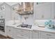 Stylish kitchen featuring white cabinets, marble backsplash, and stainless steel appliances, blending elegance with practicality at 6600 Horned Owl Pl, Sarasota, FL 34241