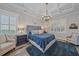Bright main bedroom featuring wood floors, trey ceiling, and white wainscoting at 6600 Horned Owl Pl, Sarasota, FL 34241
