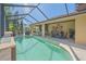 Screened-in pool area with an outdoor kitchen, bar, and dining area for entertaining at 6600 Horned Owl Pl, Sarasota, FL 34241