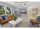 Inviting living room featuring a comfortable leather sofa, stylish decor, and lots of natural light at 306 Poinsettia Rd, Anna Maria, FL 34216