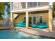 Inviting backyard pool with sunny patio, seating, and access to the home's lower level at 306 Poinsettia Rd, Anna Maria, FL 34216
