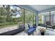 Inviting screened lanai with comfortable seating, showcasing beautiful views of the landscaped backyard and greenery at 8110 Trimbelle Ter, Parrish, FL 34219