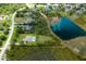 Expansive aerial view of homes, a pond, and lush landscaping in a quiet neighborhood at 8223 Snowy Egret Pl, Bradenton, FL 34202