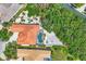 Birds eye view of a home with an oversized screen enclosed pool and beautiful backyard at 11551 30Th E Cv, Parrish, FL 34219