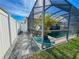 Pool area with screen enclosure, landscaping, and privacy fence is ideal for relaxing at 4578 Cedar Brush Ter, Sarasota, FL 34243