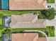 Overhead view showcasing barrel-tile roofed homes with screened-in pools, lush landscaping, and brick paved driveways at 5019 Serata Dr, Lakewood Ranch, FL 34211