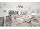 Bright living room with modern ceiling fan, stylish furniture and neutral decor provides a cozy and elegant space at 7016 Lennox Pl, University Park, FL 34201
