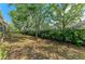 Spacious backyard featuring lush trees and a well-maintained black iron fence enhancing privacy at 7576 Plantation Cir, Bradenton, FL 34201