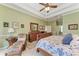 Bedroom featuring neutral walls, a floral comforter, and a wooden dresser at 8136 Snowy Egret Pl, Bradenton, FL 34202