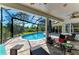 Screened pool area featuring outdoor seating with a lush backyard view, perfect for relaxing and entertaining at 8136 Snowy Egret Pl, Bradenton, FL 34202