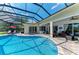 Expansive screened-in pool area with ample seating, perfect for entertaining, and a serene backyard view at 8136 Snowy Egret Pl, Bradenton, FL 34202