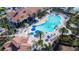 Aerial view of a resort-style pool with palm trees, lounge chairs, and umbrellas at 13724 Quinta St, Venice, FL 34293