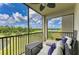 Relaxing screened balcony with comfortable seating and a stunning golf course view at 18114 Gawthrop Dr # 306, Bradenton, FL 34211